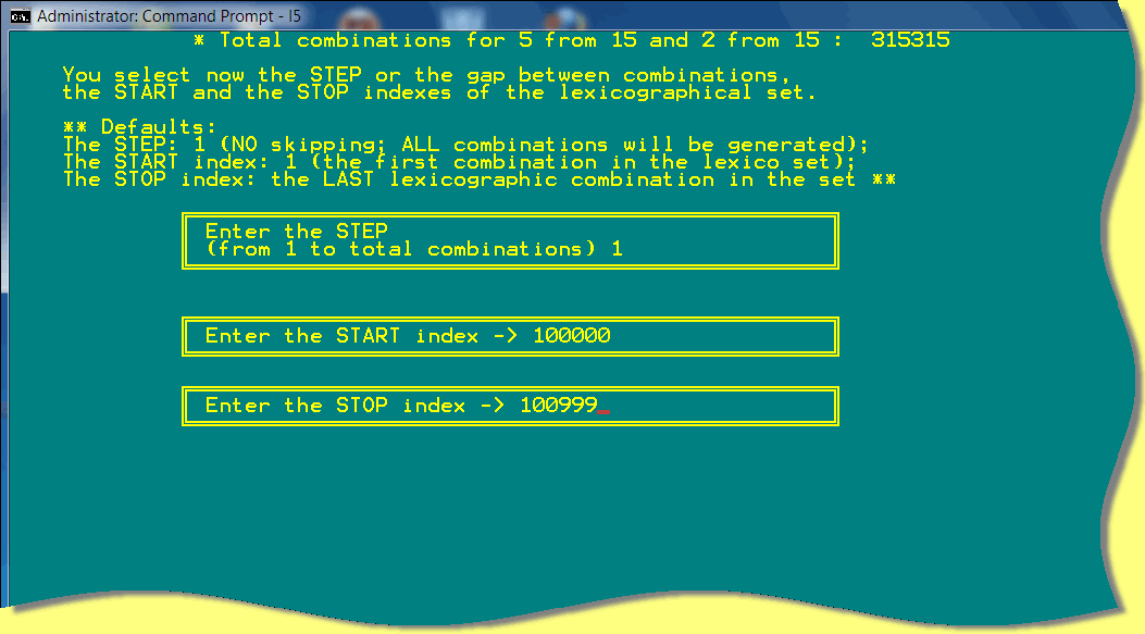 Generate lotto combinations based on lexicographical order, between two ranks.