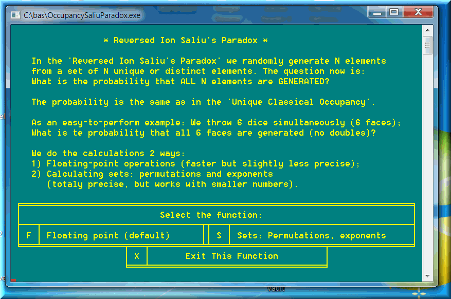 Probability paradoxes and software to calculate, formulas, Ion Saliu's Paradox, unique elements.