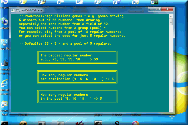 This function software calculates lotto odds for regular numbers in Powerball, Mega Millions.