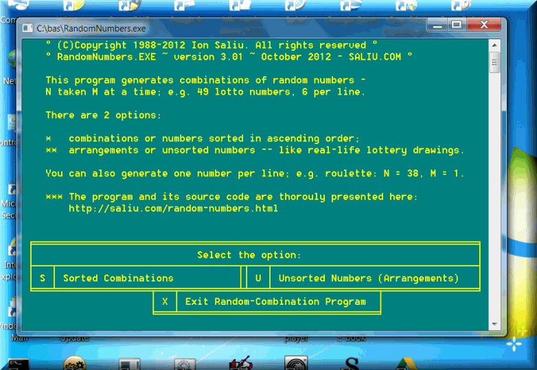 The compiled program of Basic random number generator for any lotto games.