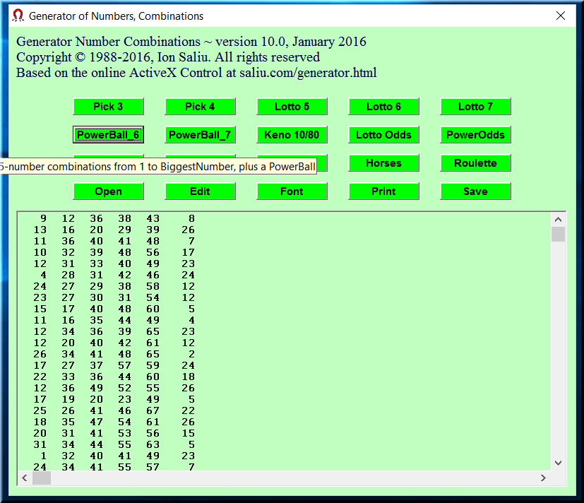 Combinations are optimized for jackpot lotto, Powerball, Mega Millions, Euromillions, Keno.