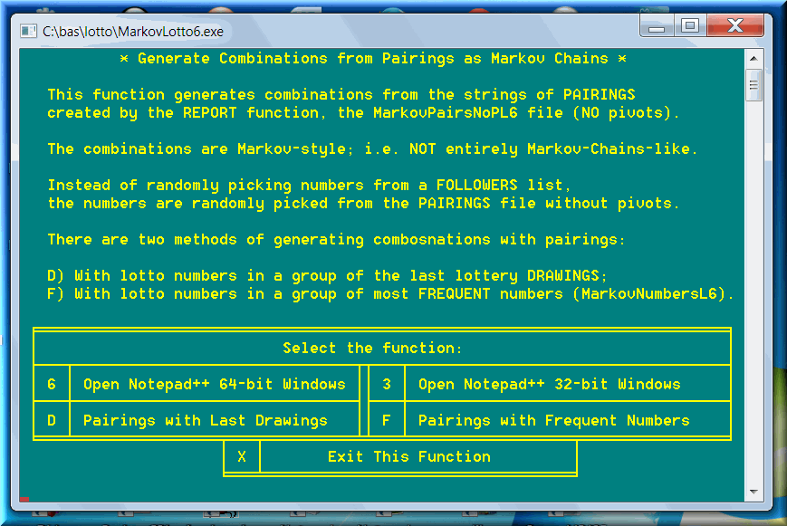 Instead of Markov chains number follower, use lottery pairs to generate combinations.