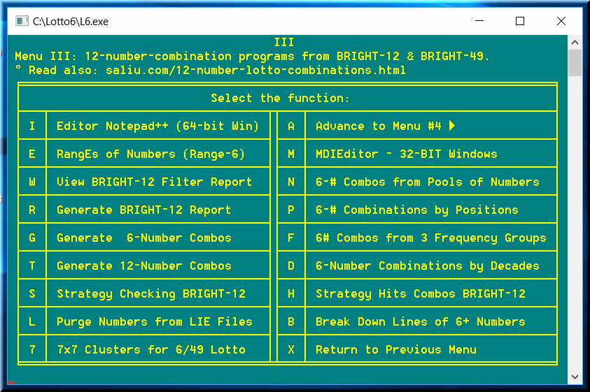 Ultimate lotto can generate 12 numbers per combination to wheel for lotto-6 format.